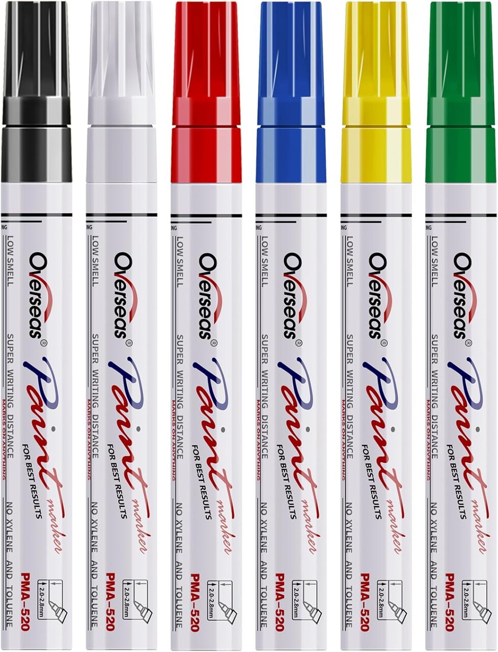 Paint Marker Pens - 6 Colors Permanent Oil Based Paint Markers, Medium Tip, Quick Dry and Waterproof Assorted Color Marker for Metal, Wood, Fabric, Plastic, Rock Painting, Stone, Mugs, Canvas, Glass